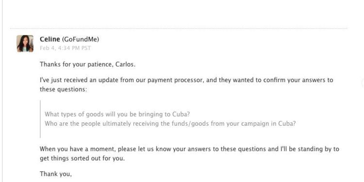 Captura de pantalla de un email de GoFundme para Carlos Lazo.