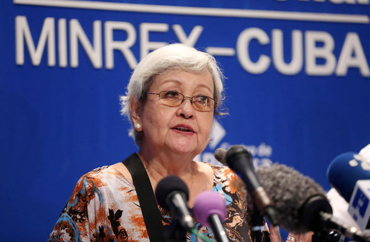 UN expert Virginia Dandan during the press conference prior to her leaving Cuba. Photo: Reuters.