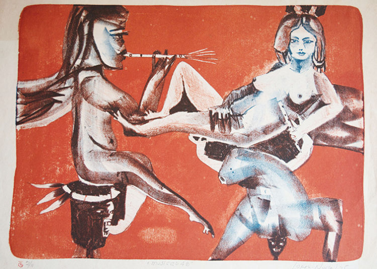 Piece of the series "Músicas", from 1975. Lithography (30 x 42 cm) by Leonel López-Nussa.