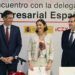 Spanish Government President Pedro Sánchez (l) with Minister of Industry Reyes Maroto and president of the Spanish Federation of Business Organizations, Antonio Garamendi, in a meeting in Havana with Spanish businesspeople who have interests in Cuba. Photo: JuanJo Martin / EFE.