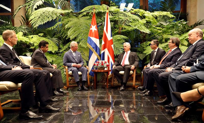 Meeting between Prince Charles and Cuban President Miguel Díaz-Canel, in Havana, March 25, 2019. Photo: EFE.