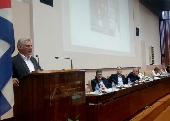 Cuban President Miguel Díaz-Canel speaking at the closing session of the 9th Congress of the Union of Writers and Artists of Cuba (UNEAC), on Sunday, June 30, 2019. Photo: @PresidenciaCuba / Twitter.