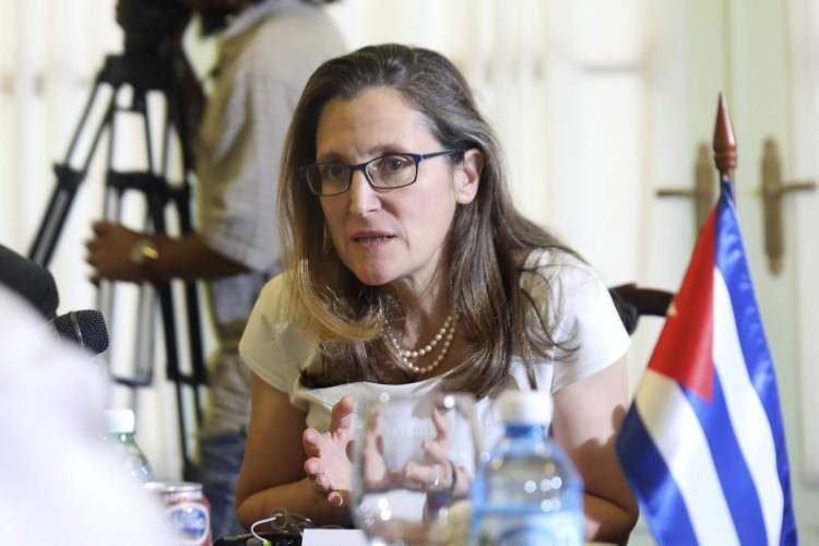 Canadian Foreign Minister Chrystia Freeland during the dialogue with her Cuban counterpart in Havana on May 16, 2019. Photo: Alexandre Meneghini / Photo pool via AP.