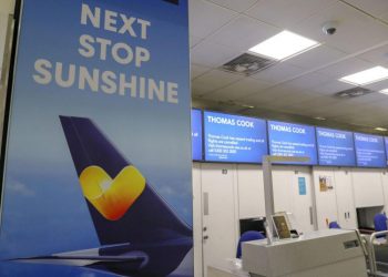 Empty check-in points of British Thomas Cook tour operator after the company’s bankruptcy on Monday, September 23, 2019. Photo: readingchronicle.co.uk