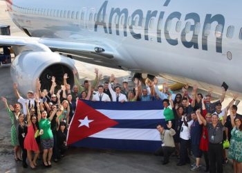 Arrival of first American Airlines flight to Havana, on September 7, 2016. Photo: American Airlines / Archive.