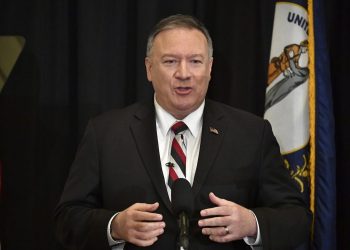U.S. Secretary of State Mike Pompeo speaking at the University of Louisville, Ky., on Monday, December 2, 2019. Photo: Timothy D. Easley / AP.