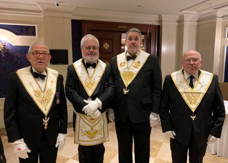 Cuban Octavio Carrera (2-r), currently sovereign grand commander of the Supreme Masonic Council of Spain, along with other members of a delegation of the Spanish entity to a masonic meeting in Istanbul, Turkey, in 2019. Photo: Supreme Masonic Council of Spain / Facebook.
