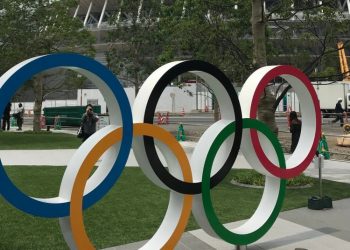 Olympic rings in front of the main stadium of the Tokyo 2020 Olympic and Paralympic Games. Photo: Reuters.