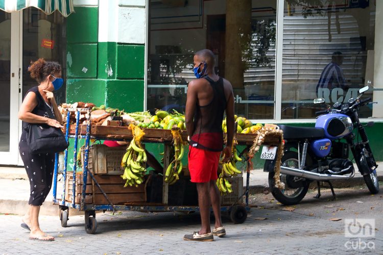 An agricultural products street vendor in Havana, during the post-COVID-19 de-escalation. Photo: Otmaro Rodríguez.