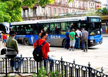 People at a bus stop in the Parque de la Fraternidad, in Havana. Photo: Otmaro Rodríguez.