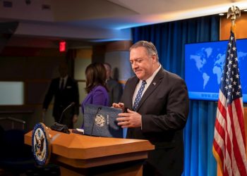 U.S. Secretary of State Mike Pompeo during a press conference at the State Department in Washington. Photo: Erik S. Menor/EFE.