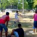 Children playing ball wearing masks in the Parque de la Fraternidad, in Havana, after the relaxation of restrictions due to COVID-19 in the city