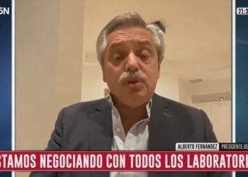 President Alberto Fernández during his interview with journalists from C5N.