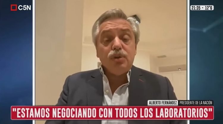 President Alberto Fernández during his interview with journalists from C5N.