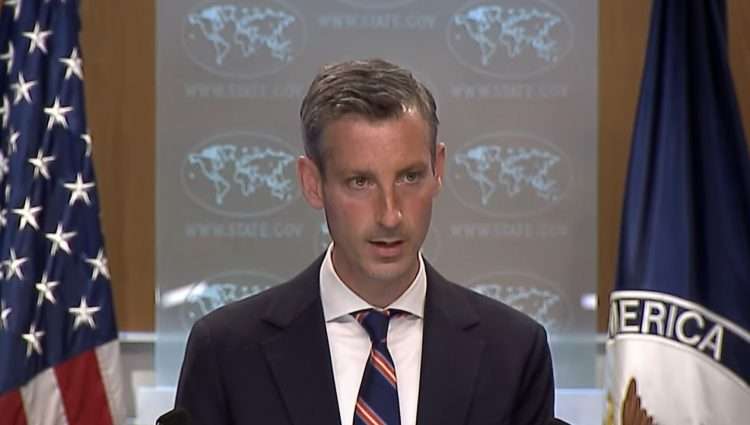 Ned Price, spokesman for the U.S. State Department, during the November 8 press briefing. Photo: screenshot.