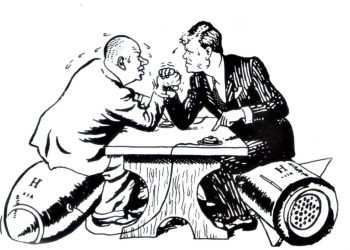 The nuclear pulse between Khrushchev and Kennedy, in a caricature of the time