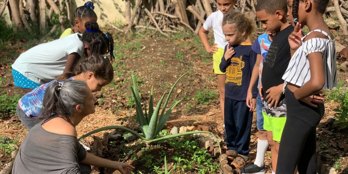 Sandra Sotolongo, co-director of the “inSurGENTES” project, during an activity in the vegetable garden. Photo: Courtesy.