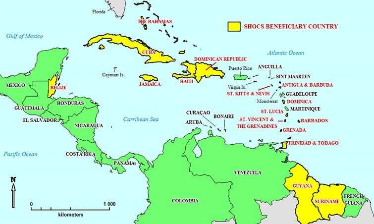 Países beneficiarios del Proyecto SHOCS-II en el Caribe