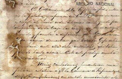 Copia del acta original. Cámara Constituyente. Guáimaro, 11 de abril de 1869. Fuente: Archivo Nacional.