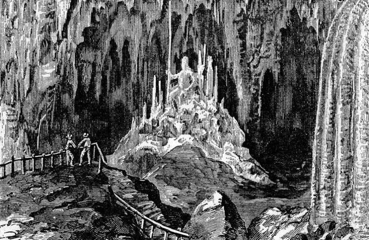 Grabado de las Cuevas de Bellamar publicado en 1865 por el New Harper's Monthly Magazine, de Nueva York.