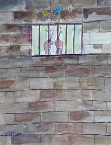 Reproducción de la pintura hecha por el recluso del penal de Guantánamo, Muhammad Ansi, cedida por el John Jay College of Criminal Justice. Foto: John Jay College of Criminal Justice / Efe.