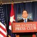 El canciller cubano, Bruno Rodríguez, en conferencia de prensa esta tarde en Washington. Foto: Cancillería de Cuba en Twitter.