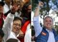 En este combinado de dos imágenes de archivo, los candidatos a la presidencia de Colombia Gustavo Petro el 23 de abril de 2014 (izquierda), e Iván Duque el 20 de mayo de 2018, ambos en Bogotá, Colombia. (AP Fotos/Fernando Vergara, archivo)