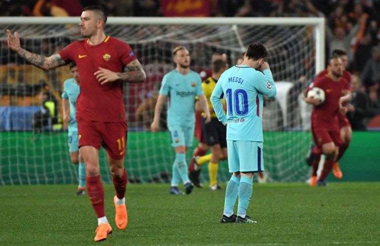La Roma goleó al Barcelona y dejó al equipo de Messi fuera de las semifinales de la Champions. Foto: Clarín / AFP.