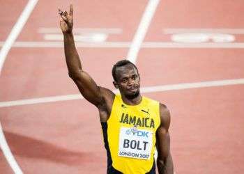 Bolt luego de la final de los 100 metros en el Mundial de Londres. Foto: Jean-Christophe Bott / EFE.