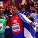 Cuban Long Jump´s athlete Juan Miguel Echevarría (center) after winning the World Championship in Birmingham, England. Next to him: southafrican Luvo Manyonga (left), silver medal, and north-american Marquis Dendy (right), bronze. Photo: ESPN.