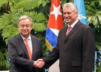 El presidente de Cuba, Miguel Díaz-Canel y el Secretario general de la ONU, Antonio Guterres Foto: EFE/Desmond Boylan/POOL.