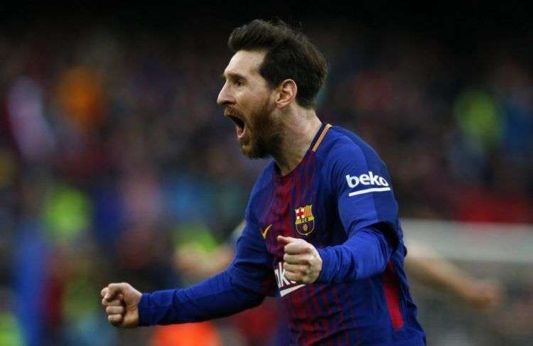 Lionel Messi, festeja un gol contra Atlético de Madrid en un partido por la liga española el domingo 4 de marzo de 2018 en Barcelona. (AP Foto/Manu Fernandez)