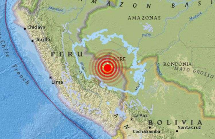 Localización del fuerte sismo de magnitud 7,1 en Perú, este 24 de agosto de 2018. Infografía: adn40.