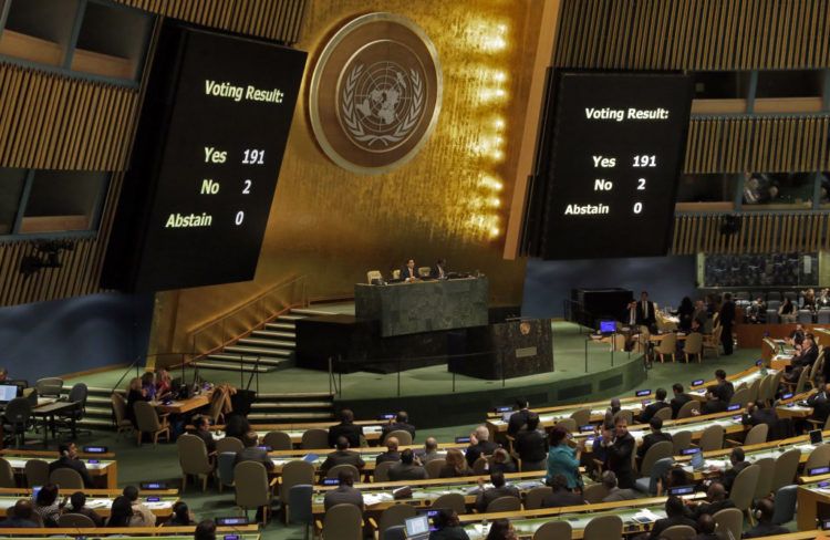 Votación en la Asamblea General de la ONU en 2017 de la resolución cubana contra el embargo. Foto: TV Yumurí.