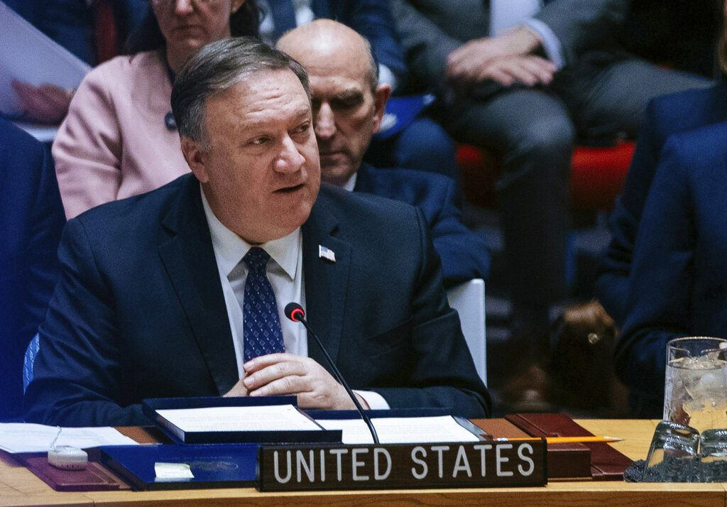 El secretario de Estado de Estados Unidos Mike Pompeo habla ante el Consejo de Seguridad de la ONU el sábado 26 de enero de 2019 en la sede de Naciones Unidas. Foto: Kevin Hagen / AP.