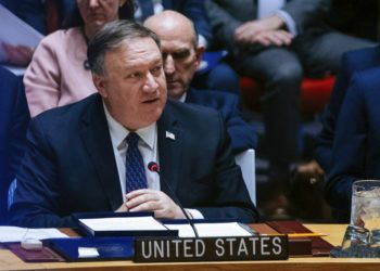 El secretario de Estado de Estados Unidos Mike Pompeo habla ante el Consejo de Seguridad de la ONU el sábado 26 de enero de 2019 en la sede de Naciones Unidas. Foto: Kevin Hagen / AP.