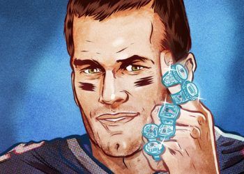 Tom Brady con sus seis anillos de NFL. Ilustración de ESPN