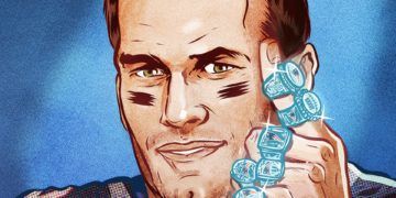 Tom Brady con sus seis anillos de NFL. Ilustración de ESPN