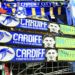 Bufandas en tributo del delantero argentino Emiliano Sala son desplegadas afuera del estadio del Cardiff City en Cardiff, Gales, el sábado 2 de febrero de 2019. (Mark Kerton/PA via AP)
