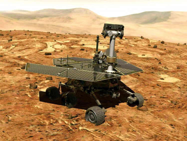 Ilustración facilitada por la NASA de la sonda rodante Opportunity en la superficie de Marte. Imagen: NASA vía AP.