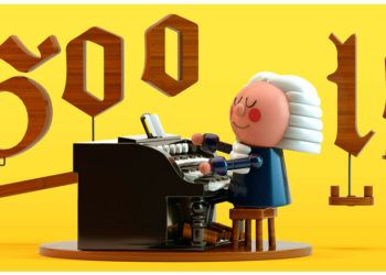 El primer "Doodle" de Google creado con inteligencia artificial en honor del compositor de música clásica Johann Sebastian Bach, visible el 21 de marzo del 2019. Foto suministrada por Google vía AP.