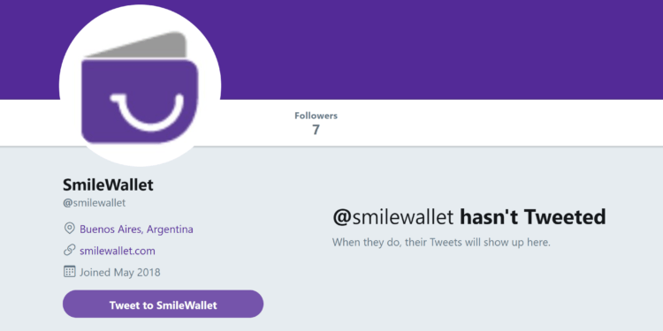 La página de Twitter de Smilewallet fue creada apenas en mayo de 2018 y no cuenta con ningún tweet. 