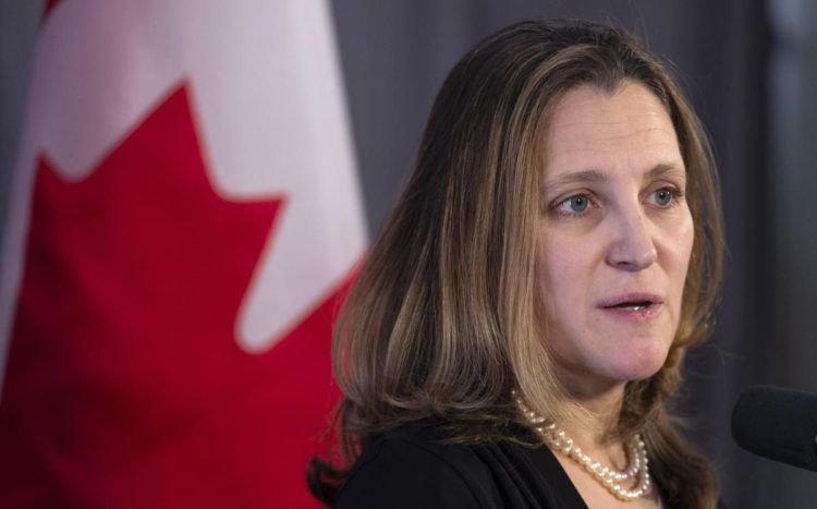 La ministra de Relaciones Exteriores de Canadá, Chrystia Freeland. Foto: Paul Chiasson / The Canadian Press.