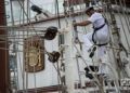 Buque escuela "Juan Sebastián de Elcano" de la Armada Española, tras su llegada a La Habana. Foto: Otmaro Rodríguez.