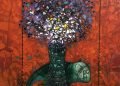 Obra, "Las flores y un gato", de Pedro Pablo Oliva. Técnica mixta sobre tela, 140x110cm.
