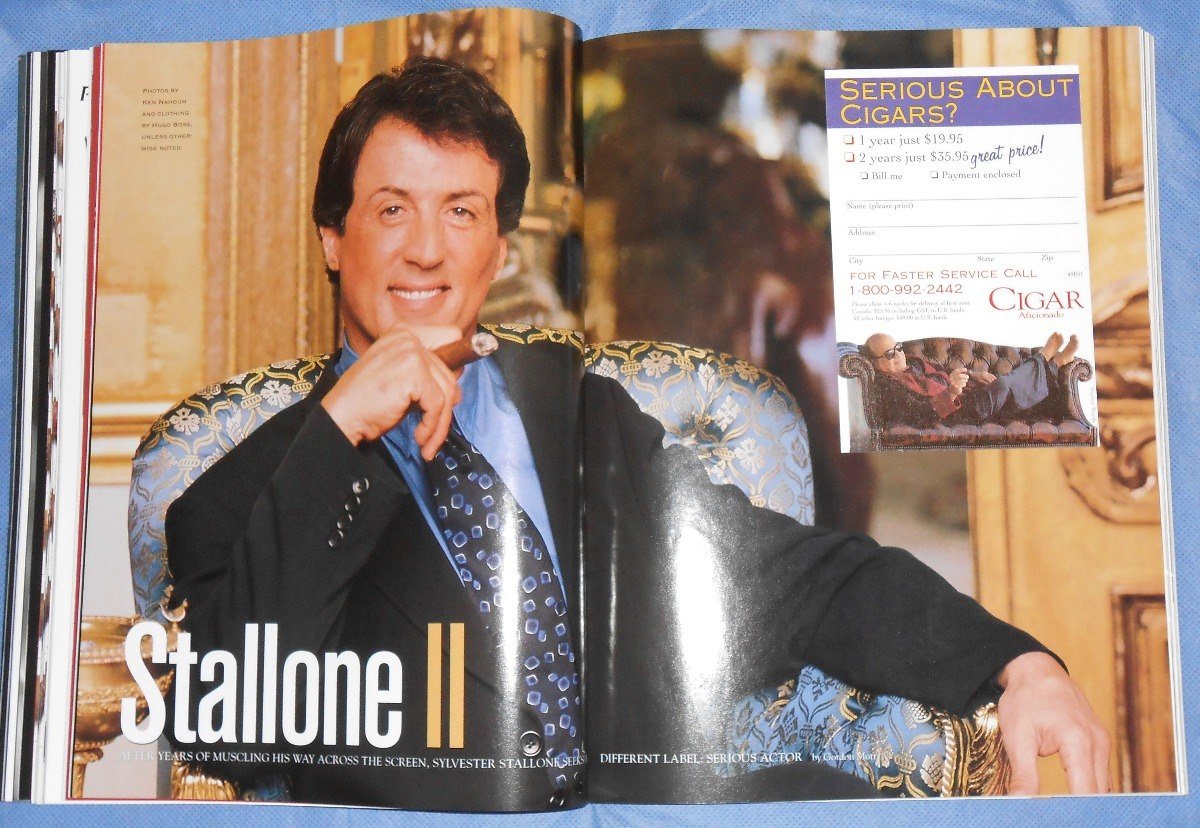Stallone en las páginas de la revista Cigar Aficionado , en 1998.