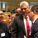 El presidente de Cuba, Miguel Díaz-Canel (c) y el canciller cubano, Bruno Rodríguez (i), junto al canciller de Venezuela, Jorge Arreaza, en la sede la ONU, en Nueva York. Foto: Cancillería Venezuela/ Twitter / Archivo.