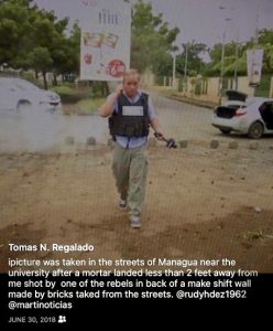 Publicación en Facebook de Regalado sobre el "incidente" en Nicaragua.