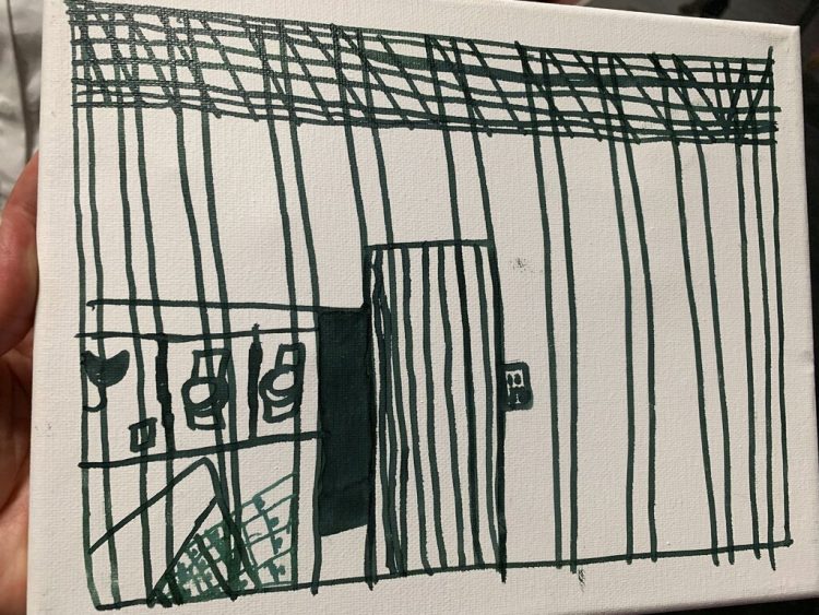 Foto presentada por la Academia Estadounidense de Pediatría de un dibujo realizado por un niño migrante en un centro de detención en McAllen, Texas, el 5 de julio del 2019. Foto: American Academy of Pediatrics via AP.