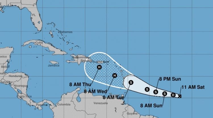Cono de movimiento probable del organismo ciclónico tropical formado en la mañana del sábado 24 de agosto de 2019. Infografía: nhc.noaa.gov